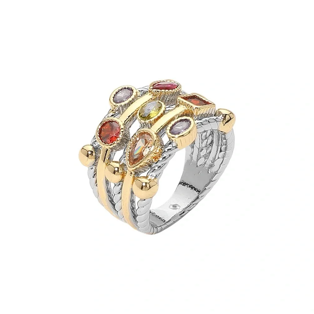 Two Tone Multi CZ Statement Ring - Picture 1 of 4